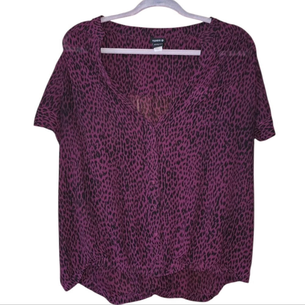 Torrid Leopard Cranberry Blouse 0